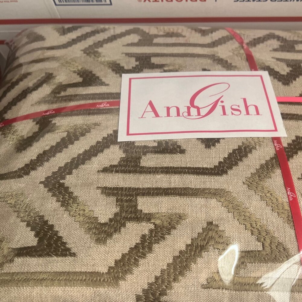$2,200! NWT Ann Gish Minoan Embroidery Linen Beige Green KING Duvet Cover ONLY